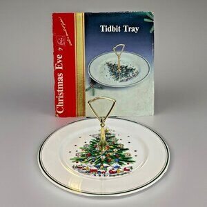 Salem Christmas Eve Single Tier Tidbit Tray Christmas Tree 24K Gold Trim Retired
